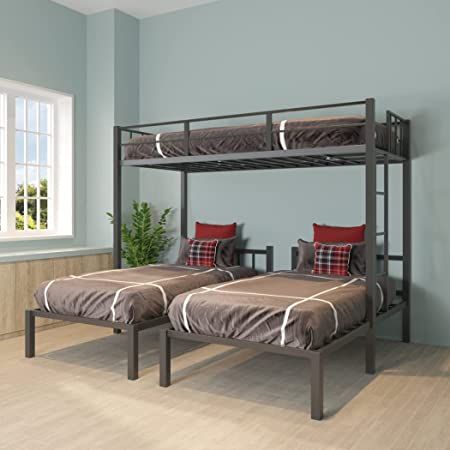 DaiNNCN Triple Bunk Beds,Heavy Duty Metal Frame,Can Be Divided Into 3 Twin Bed,Twin Over Twin Over Twin-Black 3 Twin Beds, Beds With Headboards, Cool Toddler Beds, 3 Bunk Beds, Triple Bed, Triple Bunk Beds, Low Bunk Beds, Bunk Bed With Slide, Triple Bunk Bed