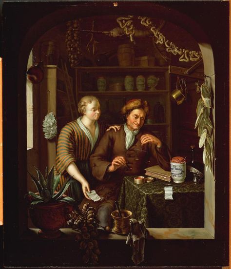 The Apothecary by Frans Van Mieris(II) 1714 Poppy Pods, Dutch Golden Age, Colonial America, Dutch Artists, 17th Century, Natural History, Beautiful Paintings, Apothecary, 18th Century