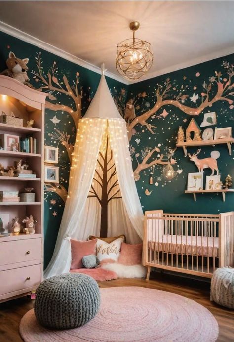 Enchanted Forest Nursery Theme, Forest Nursery Theme, Enchanted Forest Nursery, Cozy Rug, Baby Room Organization, Room Inspired, Baby Room Themes, Tree Mural, Nursery Closet