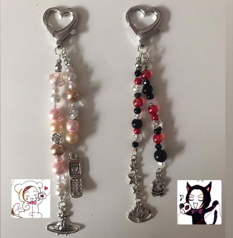 Matching Keychains For 4, Nana And Hachi Matching Bracelets, Aesthetic Beaded Keychain, Nana Phone Charm, Cute Matching Keychains, Nana Inspired Jewelry, Matching Phone Charms, Aesthetic Phone Charms, Nana Keychain