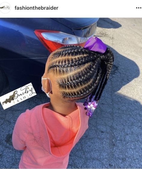 Hair Styles For Children Daughters, Toddler Girl Braid Styles, Braided Hairstyles For Black Hair Kids, Toddler Braided Hairstyles Black Baby Girls, Braided Ponytail With Beads, Kids Braided Hairstyles Black Children, Toddler Cornrow Styles, Cute Braid Styles, Toddler Braid Styles