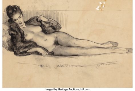 Gil Elvgren (American, 1914-1980). Lounging Nude preliminary. | Lot #71079 | Heritage Auctions Art Male, Gil Elvgren, Pin Up Posters, Texas Art, Tableau Art, American Indian Art, Contemporary Modern Art, Pin Up Art, Art Auction