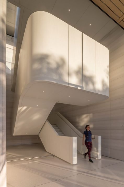 Apple Park Visitor Center by Foster + Partners Apple Visitor Center, Apple Architecture, Visitor Center Design, Architecture Staircase, Apple Headquarters, Sales Gallery, Apple Park, Foster Partners, Norman Foster