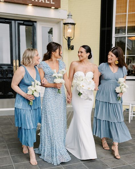 Blue Tone Bridesmaid Dresses, Brides Maid Dresses Blue, Bridesmaid Dresses Ankle Length, Bridesmaid Color Palette, Blue Bride, Blue Bridesmaid Dress, Bridesmaid Colors, Bridesmaid Inspiration, Wedding Colors Blue