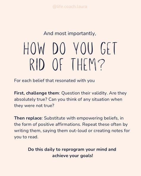 Did any of these struck a cord? 🫣 Conquering your limiting beliefs is not a one and done task. The more in tune you are with yourself the more you’ll identify. The first step is to identify they are there in the first place. 🫶Share this with someone who might be struggling to pinpoint what’s holding them back. 👋If you’ve tried to work on these on your own and need some support to get rid of them DM me or comment READY and I’ll share the link for a FREE call with me. The following are... In Tune With Yourself, One And Done, Limiting Beliefs, First Place, Achieve Your Goals, First Step, Out Loud, Dm Me, Positive Affirmations