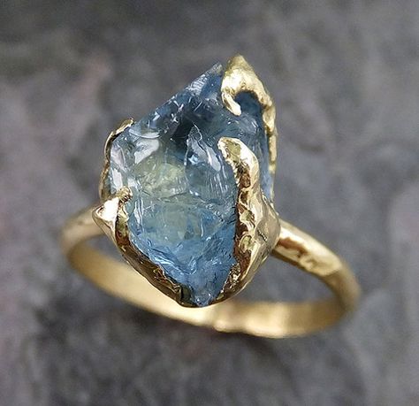 Aquamarine Solitaire Ring, Rough Gemstone Ring, Birthstone Engagement Rings, Gold Ring Wedding, Raw Gemstone Ring, Gold Diamond Wedding Band, London Blue Topaz Ring, Aquamarine Ring, Ring Stacking