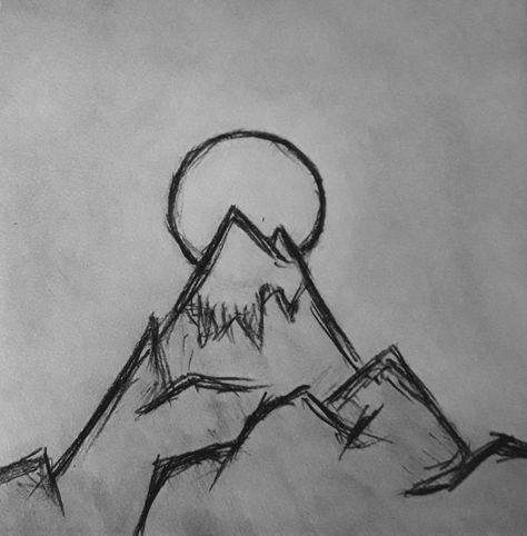 Quick sketch of a mountain and sun Drawing Ideas Easy Mountains, Simple Nature Scene Drawing, Cute Drawings Landscape, Landscape Sketches Easy, Geography Drawings Ideas, Nature Drawing Ideas Easy, Simple Landscape Sketch, Mountain Sketch Simple, Art Sketches Pencil Creative Easy