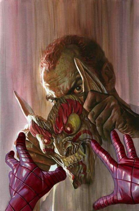 Norman Osborn with Japanese goblin mask by Alex Ross Arte Nerd, Spectacular Spider Man, Alex Ross, The Amazing Spider Man, Marvel Villains, Green Goblin, Marvel Vs Dc, Amazing Spider Man, Marvel Comics Art