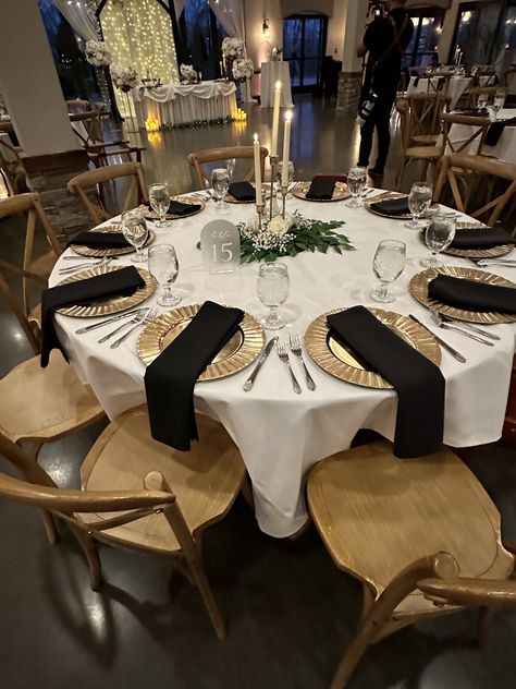 Gold And White Table Decor, Black And Gold Centerpieces, White Table Decor, Black And Gold Party Decorations, Gold Centerpieces, Gold Party Decorations, 50 Birthday, 50th Wedding Anniversary, Wedding Table Settings