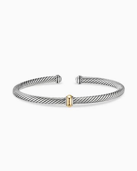 Classic Cable Station Bracelet in Sterling Silver with 18K Yellow Gold, 4mm Artistic Signature, David Yurman Bracelet, Station Bracelet, Designer Bracelet, Cable Bracelets, Silver Bracelets For Women, Oversized Tote Bag, Men's Bracelets, Classic Bracelets