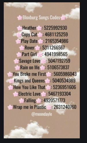 Bloxburg Sound Codes 2023, Roblox Ribbon Code, Summer Decal Codes, Bloxburg Song Codes 2023, Bloxburg Song Codes, Bloxburg Chores Decal Codes, Bloxburg Outfit Codes Summer, Id Brookhaven, Slumber Party Decorations