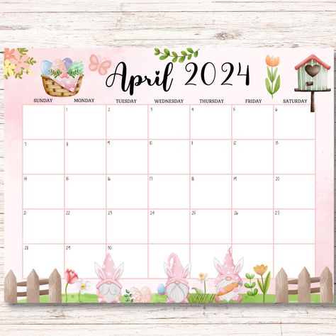 April Calander 2023 Design, Cute April Calendar 2024, April 2024 Calendar, April Calendar 2024, April Calendar Ideas, Spring Calendar, Calendar April, Fillable Calendar, Halloween Calendar