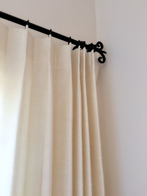 Tailored Pleat Curtains, Vogue Interiors, Curtains Pinch Pleat, French Pleat Curtains, Pinch Pleat Drapes, Dining Room Drapes, Iron Curtain Rods, Cartridge Pleats, Pinch Pleat Draperies