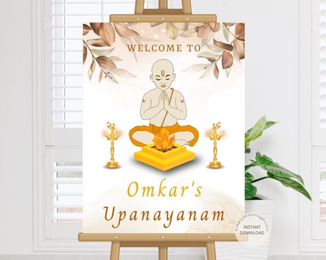 Editable Upanayana Ceremony Welcom Sign | Thread Ceremony Entry Sign | Janoi Sanskar Welcome Sign | Printable DIY Welcome Poster by SimplyStunningPrints on Etsy Welcome Board For House Warming Indian, Mehndi Welcome Board Template, Annaprasana Welcome Board, Shadi Wala Ghar Welcome Board, Hindu Wedding Welcome Board, Entry Signs, Welcome Boards, Welcome Poster, Print Store