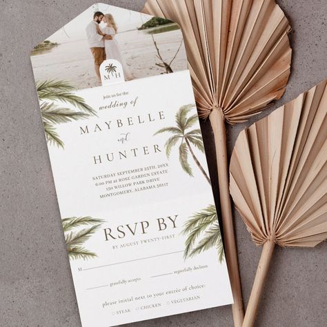 Boho Tropical Wedding, Palm Tree Wedding Invitations, Tree Monogram, Palm Tree Wedding, Boho Wedding Invitation Template, Leaf Photo, Trees Watercolor, Boho Bridal Shower Invitations, Tree Wedding Invitations