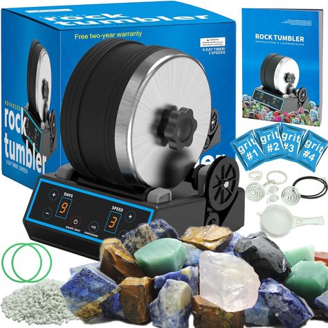 3.1LB ULTIMATE ROCK TUMBLING KIT - Get ready to turn rough rocks into polished gems with our all-inclusive kit, which includes a professional-grade rock tumbler, 3.1LB capacity low-noise barrel, 9 different types of gemstones, 4 polishing grits, filler media, sifter, jewelry fastenings, and a detailed learning guide. Fitness Toys, Rock Tumbling, Rock Tumbler, Stem Science, Science Kits, Types Of Gemstones, Grits, Rough Gemstone, Tumbling