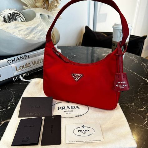 Prada Nylon Re-Edition 2000 mini-bag - Red Prada Re Edition 2000 Bag, Red Prada Bag, Prada Nylon Re Edition, Prada Re Edition 2000, Prada Nylon Bag, Prada Nylon, Prada Bags, Prada Handbags, Red Outfit