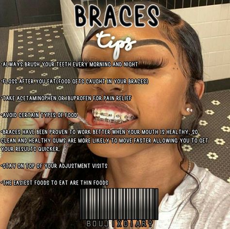 How To Pose With Braces, What Color Of Braces Should I Get, Braces Before And After Glow Up, How To Take Care Of Braces Teeth, Best Braces Colors Ideas, Braces Colors Ideas Dark Skin, How To Prepare For Getting Braces, Brace Face Baddie, Braces Aesthetic Girl