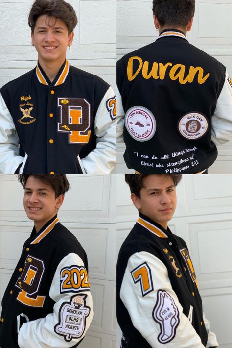 Varsity Jacket High School Ideas, Varsity Jacket Patch Placement, Embroidery Varsity Jacket, Track Letterman Jacket, Letterman Jacket Custom, Letterman Jacket Designs, Unique Letterman Jackets, Letterman Jackets High School, Custom Letterman Jacket Ideas