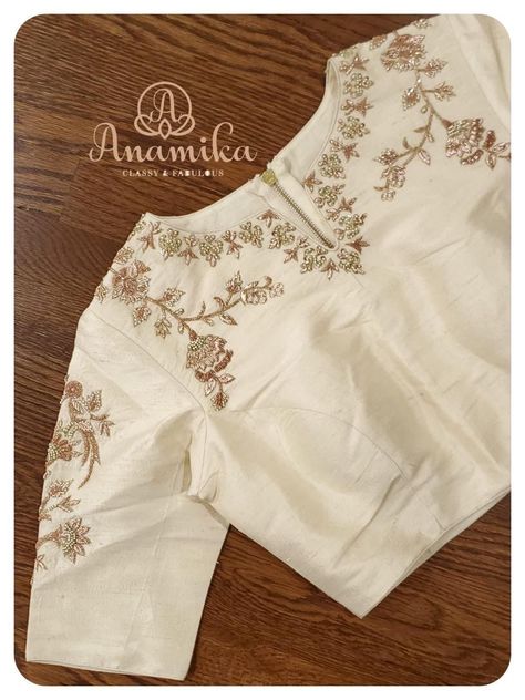 Off White Work Blouse Designs, Off White Blouse Embroidery Designs, White Work Blouse Designs, Cream Colour Blouse Designs, Off White Blouse Designs Work, White Blouse Designs, New Saree Blouse Designs, Traditional Blouse Designs, Latest Model Blouse Designs