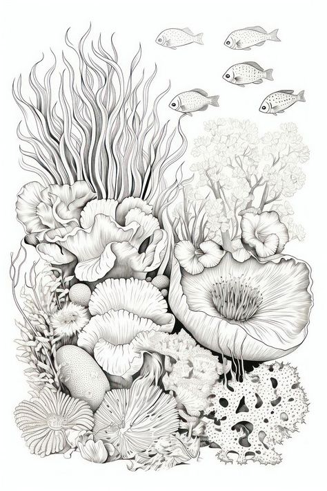 Marine animal drawing sketch doodle.  | premium image by rawpixel.com / MEANISM Marin Life Drawing, Drawings Of Coral, Marine Life Sketches, Corals Drawings, Sealife Sketch, Sea Animals Sketch, Sea Coral Drawing, Coral Reef Sketch, How To Draw Sea Creatures