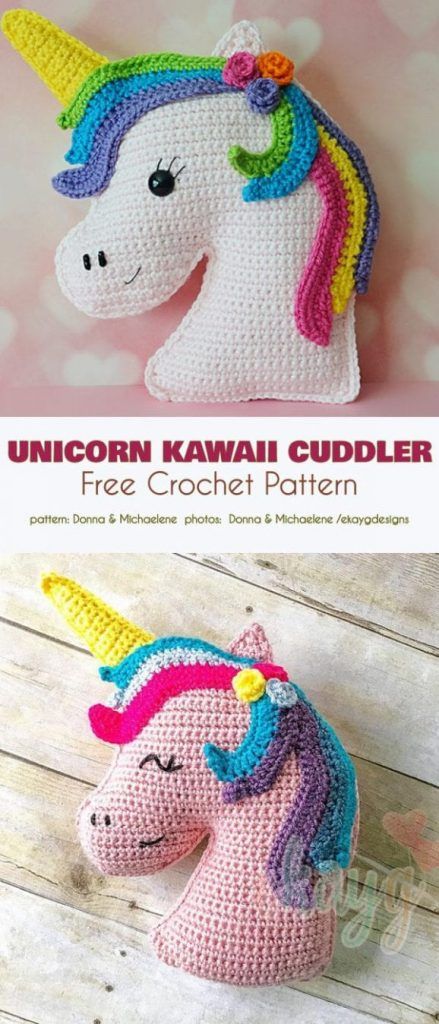 Unicorn Kawaii Cuddler Free Crochet Pattern Crochet Animal Pillow, Animal Pillows Pattern, Crochet Unicorn Blanket, Crochet Unicorn Pattern Free, Crochet Unicorn Pattern, Unicorn Crochet, Pillow Patterns, Crochet Cushion Cover, Crochet Pillow Pattern