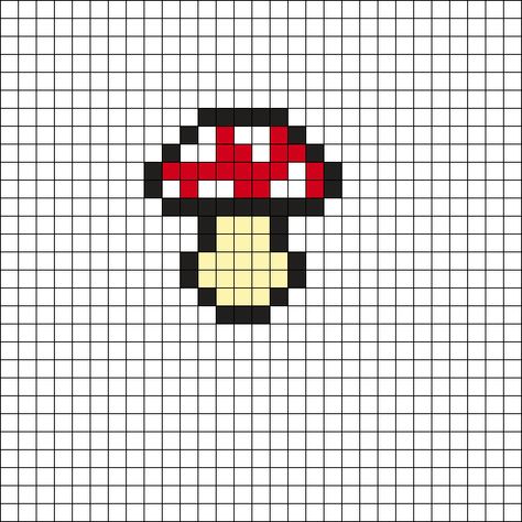 Simple Fuse Bead Patterns, Mushroom Pearl Beads, Cute Simple Perler Bead Patterns, Mushroom Fuse Bead Patterns, Pixel Art Mashrom, Pixel Mushroom Art, Mushroom Hama Beads, Pixel Art Pattern Mushroom, Simple Pearler Bead Patterns