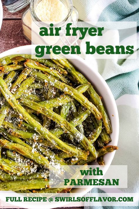 Air Fryer Parmesan Green Beans will quickly become a family favorite. Garlic and Parmesan flavor green beans that air fry in just minutes, An easy side dish recipe for busy weeknights. Easy side dish recipe Garlic Parmesan Green Beans Air Fryer, Air Fryer Frozen Green Beans Recipes, Air Fryer Green Beans Fresh, Crispy Air Fryer Green Beans, Crispy Air Fried Green Beans, Best Air Fried Green Beans Clean Food Crush, Leftover Green Beans, Air Fryer Green Beans, Crispy Green Beans