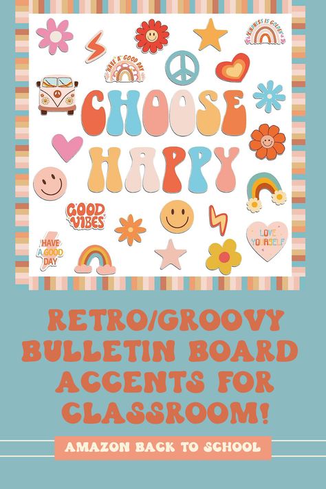 Boho Groovy Bulletin Board Ideas, Retro Bulletin Board Ideas, Groovy Bulletin Board Ideas, Groovy Boho Bulletin Board, Retro Groovy Classroom Decor, Groovy Welcome Bulletin Board, Groovy Retro Bulletin Board Ideas, Hippie Classroom, Groovy Bulletin Board