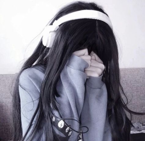 A Girl, Black Hair, Long Hair, Headphones, Hair, Black