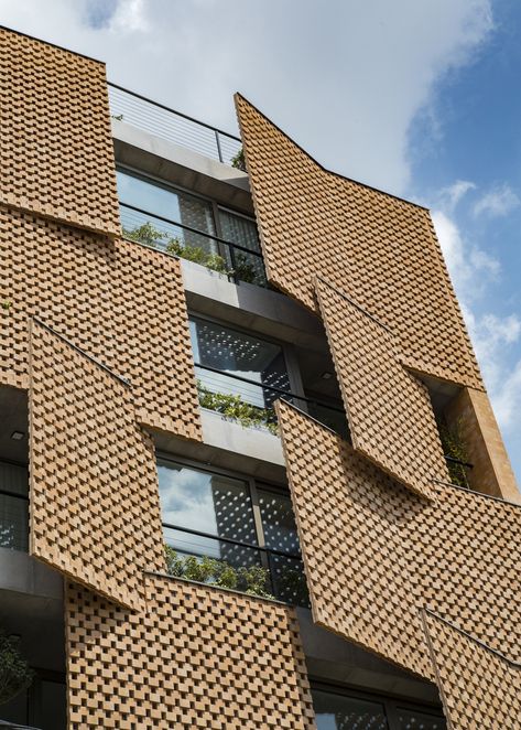 Gallery of Saadat Abad Residential Building / Mohsen Kazemianfard - fundamental approach architects - 12 Facade Inspiration, Apartment Block, Facade Architecture Design, Parametric Architecture, Brick Architecture, Brick Facade, Brick Design, Building Facade, Brick Building