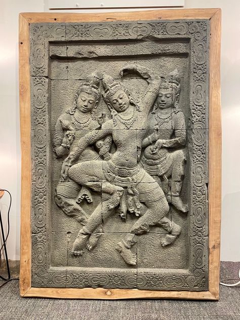 Balinese dance relief carving- Reclaimed Teak framed "stone" wall relief. Material- Teak wood & Resin. 45"x65" #StoneWallRelief #ArtistryInStone #RusticElegance #DanceInspiredArt #HomeDecorInspiration #WallArt #ArtCollector #InteriorDesign #HomeHawaiiDesign #HomeHawaii Wall Relief, Wall Carvings, Relief Carving, Teak Frame, Wood Resin, Balinese, Rustic Elegance, Stone Wall, Stone Art