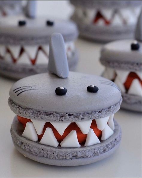 Shark Macarons, Shark Desserts, Shark Treats, Shark Week Recipes, Mark Birthday, Shark Cakes, Shark Birthday Cake, Shark Things, Shark Themed Birthday