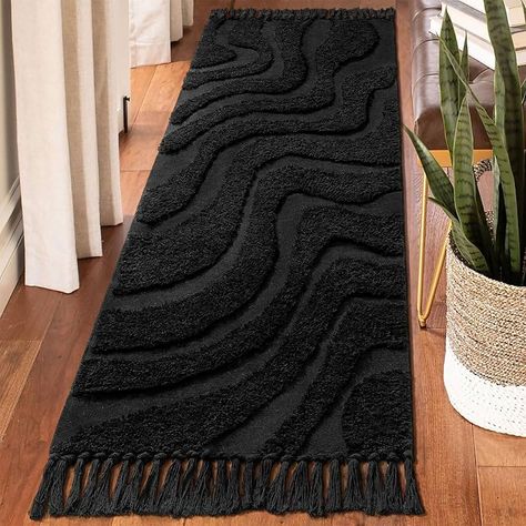 Amazon.com: Castage Boho Runner Rug 2’x6’ Washable Rug Runners for Hallways Entryway Kitchen Bathroom Bedroom Black Throw Rugs with Tassel Long Modern Carpet Vintage Decor Farmhouse Tufted Woven : Home & Kitchen Modern Black Area Rug, Bedroom Boho Rug, Wood Stair Carpet Runner, Hallway Floor Rug, Black Man Home Decor, Afrocentric Kitchen Decor, Modern Rustic Apartment Decor, Black Women Bathroom Decor, Black Bathroom Decor Ideas Apartment