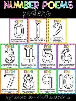 It is so important for children to learn how to form their numbers the right way. These posters would be a great addition to any early elementary classroom. Number Poems, 1st Grade Centers, Learning Numbers Preschool, Number Book, Number Writing, Number Formation, Classroom Songs, 10 Number, Teaching Numbers