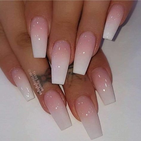 Ombre Nail, Ombre Acrylic Nails, White Acrylic Nails, French Tip Acrylic Nails, French Nail, Acrylic Nails Coffin Pink, Ballerina Nails, Acrylic Nails Coffin Short, Pink Nail