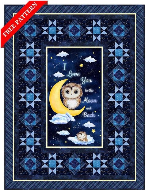 Owl Always Love You Starry Eyed Pattern (FREE) - 120392 Owl Baby Quilts, Harry Potter Quilt, Baby Quilt Kit, Timeless Treasures Fabric, Yellow Moon, Owl Fabric, Cute Quilts, Love Your Family, Starry Eyed