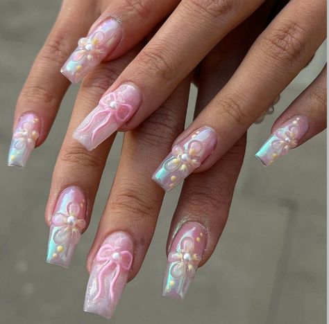 3d Gel Flower Nails, Fairytale Nails, Cute Nail Polish, Nails Gel Nails, Custom Press On Nails, Girly Acrylic Nails, Exotic Nails, Really Cute Nails, Acrylic Nails Coffin Pink