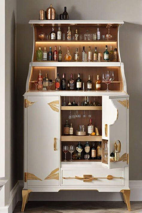 SmallKitchens, BigStyle, CocktailCabinetIdeas Alcohol Cabinet, Small Kids Playrooms, Alcohol Storage, Ideas For Small Kitchens, Light Oak Floors, See Food, Coastal Color Palette, Provincial Home, Home Bar Design