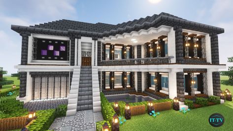 Large Modern Mansion, Minecraft Big Base, Big Minecraft House, Mansion In Minecraft, Big Minecraft Houses, Minecraft Mansion, Minecraft Structures, Minecraft Interior Design, Minecraft House Plans