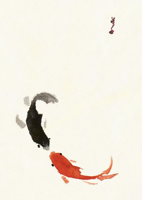 Koi vs Koi by blackcat.deviantart.com on @deviantART Goldfish Art, Koi Painting, Koi Fish Drawing, Koi Art, Chinese Art Painting, Fish Drawings, 수채화 그림, Arte Sketchbook, Japanese Painting