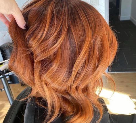 Copper And Gold Balayage, Winter Copper Hair, Copper Balayage Short Hair, Copper Balayage Bob, Copper Bob Hair, Salon Colors, Colour 2023, Short Copper Hair, Balayage Hair Copper