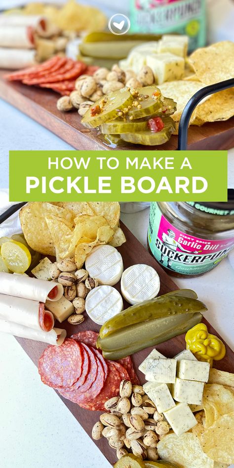 Pickle and Cheese Charcuterie Board Pickle And Cheese Tray, Pickle And Olive Charcuterie Board, Charcuterie Pickle Board, Marinated Cheese With Salami And Pickles, Dill Pickle Charcuterie Board, Pickle Charcuterie Board Ideas, Pickle Board Ideas, Pickle And Olive Tray Ideas, Pickle Tray Ideas