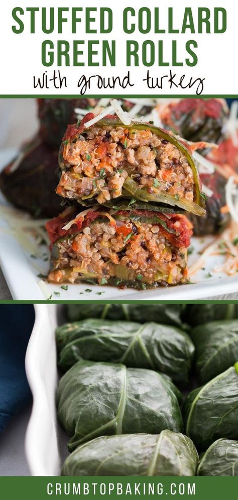 Dinners With Leafy Greens, Collard Green Dinner Ideas, Collard Greens Rolls, Stuffed Collard Greens Recipe, Recipes With Collards, Collard Greens Meal Ideas, Healthy Collard Greens Recipe Clean Eating, Ground Beef And Collard Greens, Collard Greens And Rice Stuffed Chicken