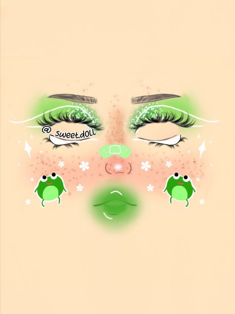 Boceto de @_grunge.d0ll [before @_sweet.d0ll] on Ig Maquillaje de Ranitas Kawaii Green, verde Kawaii Green Makeup, Green Makeup Aesthetic, Makeup Verde, Frog Kawaii, Maquillaje Aesthetic, Kawaii Green, Makeup Drawing, Makeup Face Charts, Kawaii Makeup