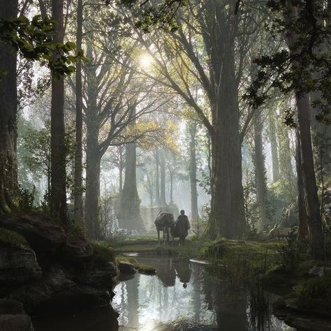 Dylan Cole on Instagram: "Maleficent Matte Painting- Aurora meets Philip in the forest. Not quite as stylized as I was hoping we would do, but I got some essence of Eyvind Earle in there. Can't believe I did this 10 years ago.⁠ .⁠ .⁠ .⁠ #maleficent #disney #eyvindearle #mattepainting #beforeandafter #vfx #conceptart #photoshop #productiondesign #art #artistsoninstagram #digitalart" Disney Forest, Sleeping Beauty Forest, Aurora Maleficent Aesthetic, Dylan Cole Art, Got Aesthetic, Maleficent Aesthetic, Ethereal Forest, Aurora Aesthetic, Once Upon A Time Enchanted Forest Aesthetic