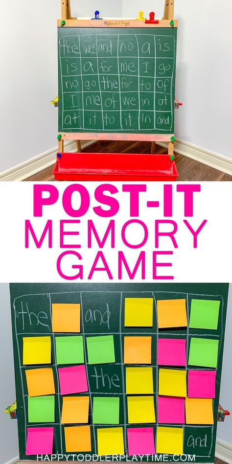 Post-it Memory Game – HAPPY TODDLER PLAYTIME Reading Post, Sight Words Kindergarten, Sight Word Activities, Sight Word Games, Kindergarten Learning, Improve Concentration, Memory Game, Kindergarten Literacy, Word Activities