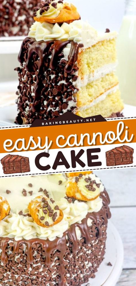 Cannoli Cake, best dessert ideas, easy cake recipes, sweet treats Canolli Cake Recipe, Pumpkin Cannoli Cake, Cannoli Cake With Box Cake, Cannoli Cake Recipe Easy, Easy Cannoli Cake, Cakes Flavors And Fillings, Easy Cannoli Cake Recipe, Cannoli Frosting, Cannoli Cake Recipe