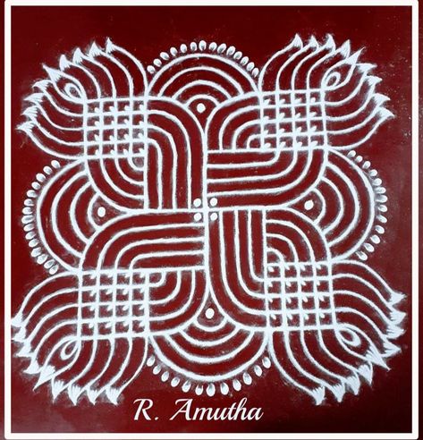 Line Rangoli Simple, Lines Rangoli Designs, Nelaganta Muggulu, Tulasi Pot Designs Painting, Kaavi Kolam, Lines Muggulu, Easy Rangoli Designs Videos, Rangoli Designs Photos, Rangoli Designs Simple Diwali