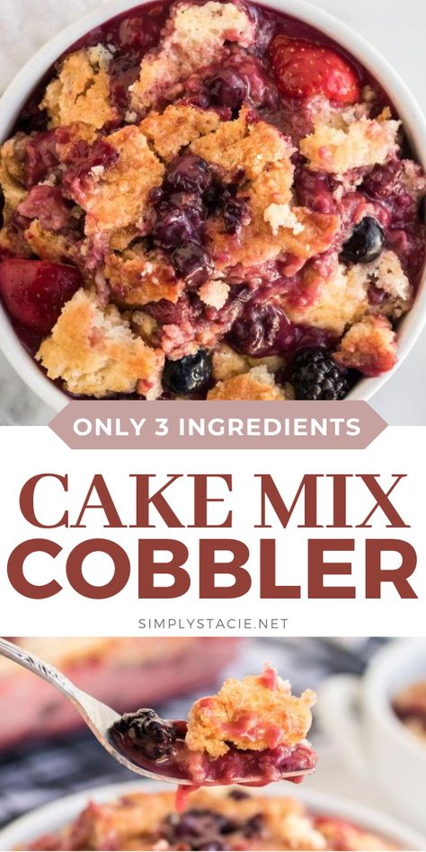 3 Ingredient Cake, Sprite Recipe, Fruit Cobbler Recipe, Raspberry Cobbler, Cake Mix Cobbler, Mixed Berry Cobbler, Cake Mix And Soda, Berry Cobbler Recipes, Frozen Fruit Recipes